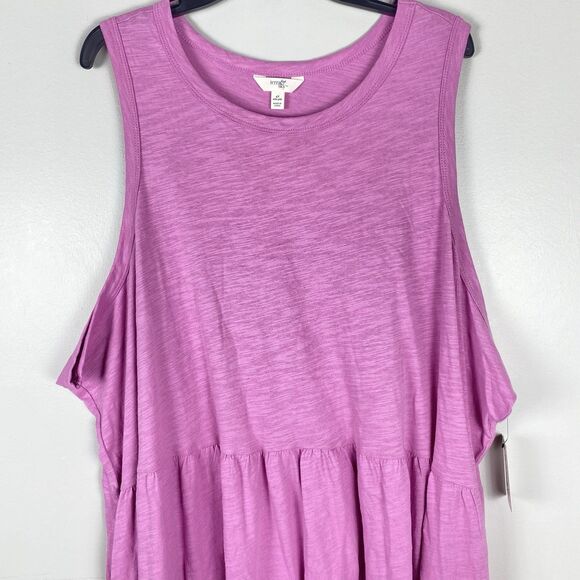 Terra & Sky Women's 4X Tier Dress Pink Sleeveless Cotton w Pockets Comfort - Picture 3 of 11